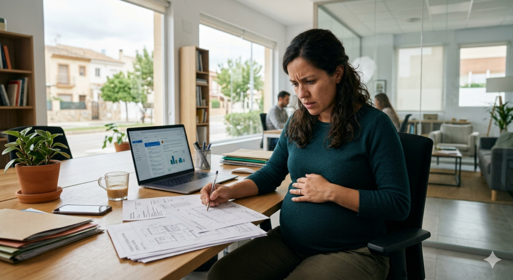 Trabajadora embarazada revisando carta de despido nulo en el trabajo