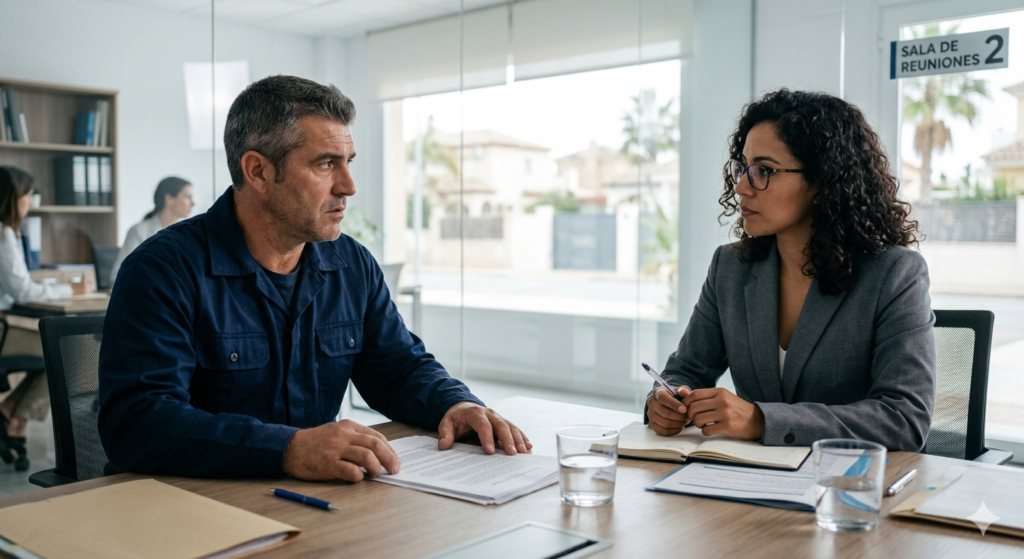 despido-nulo-reunion-empresa.jpg Trabajador impugnando despido nulo ante recursos humanos