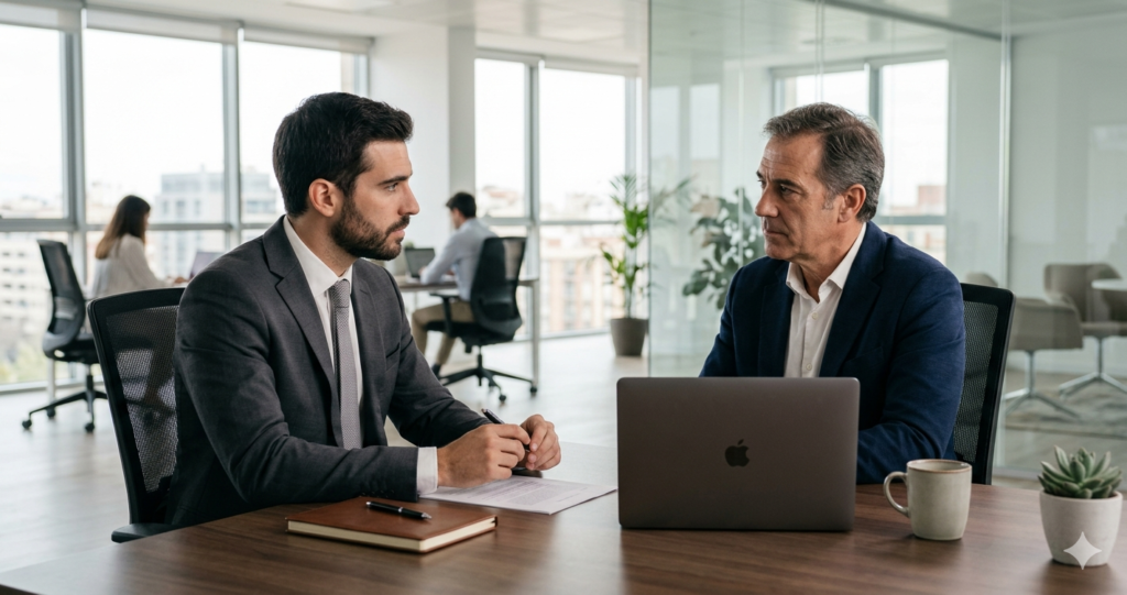 Trabajador en reunión con su responsable por una modificación sustancial de condiciones