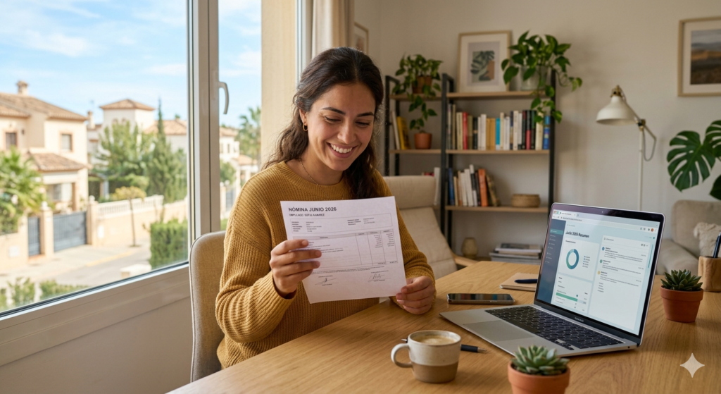 Trabajadora revisando su nómina para comprobar si cobra el SMI 2026