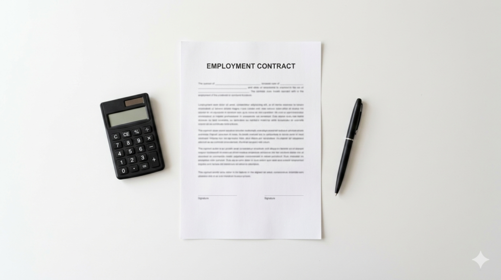 Contrato laboral con calculadora para calcular el finiquito en España