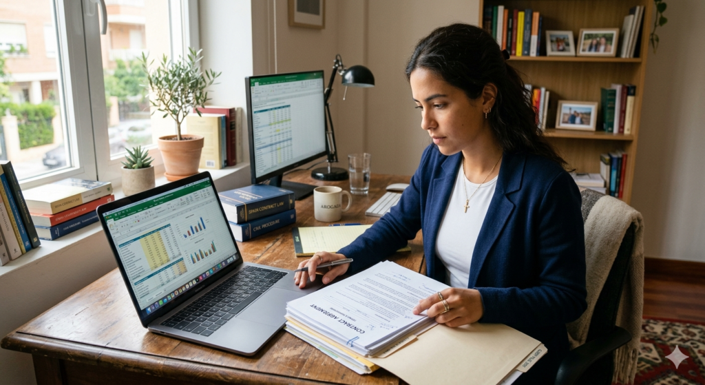 Trabajadora revisando documentos sobre diferencias entre ERE y despido objetivo